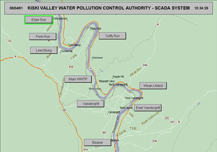 Location of KVWPCA pumping stations and main treatment plant